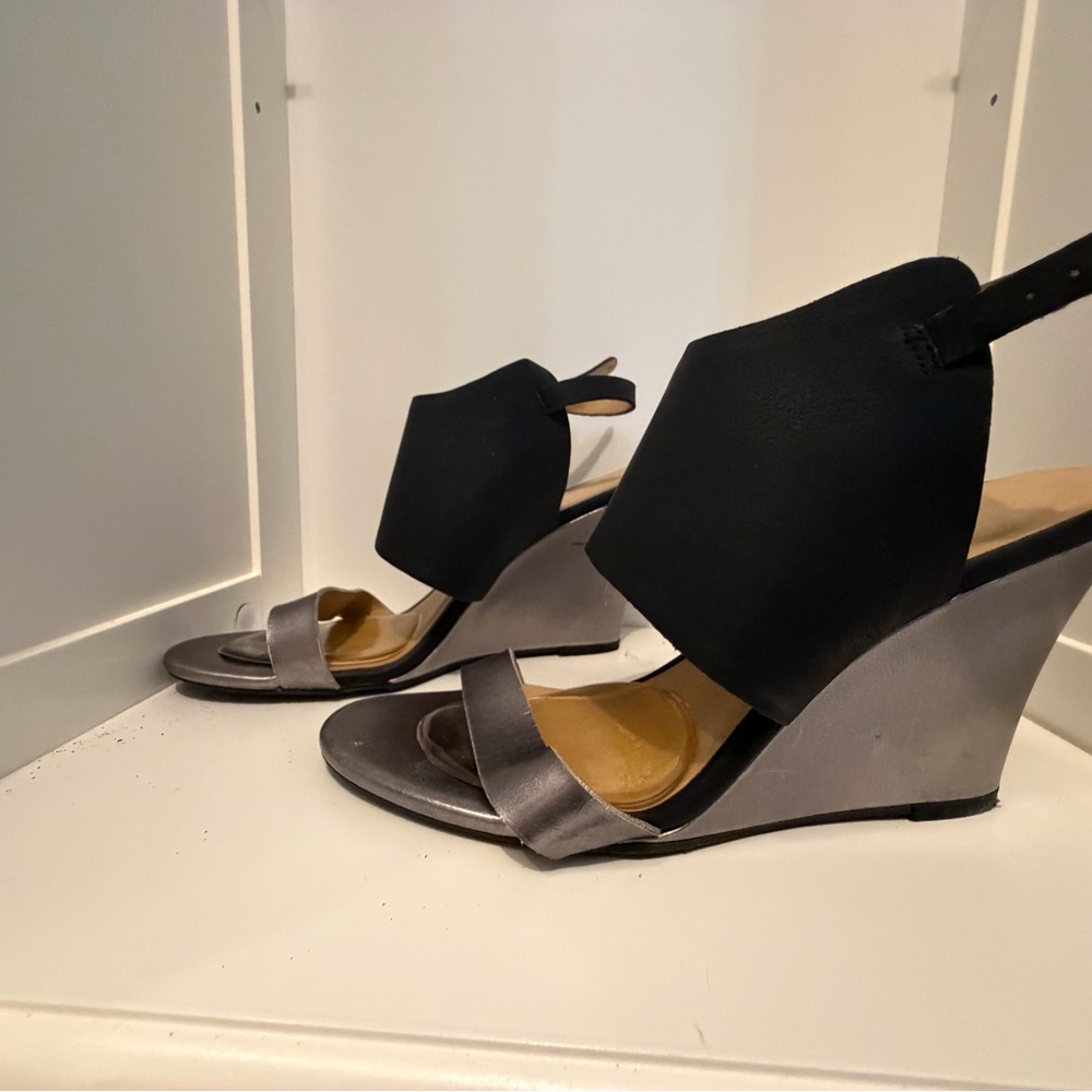 Stylish Black and Silver Wedge Sandals